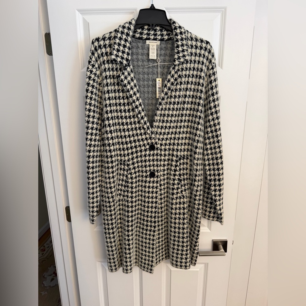 Max Studio Black and White Houndstooth Trench Coat